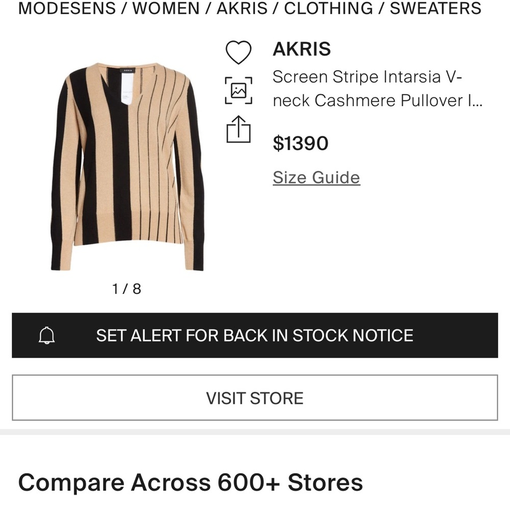 Akris Beige and Black Stripe Intarsia V-neck Cashmere Pullover Sweater